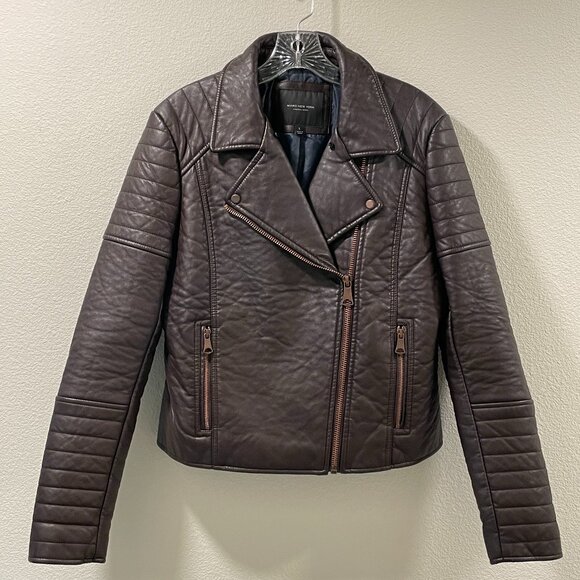 MARC NEW YORK/ANDREW MARC Faux/Vegan Leather Moto Jacket, Deep Burgundy - L - Picture 2 of 15
